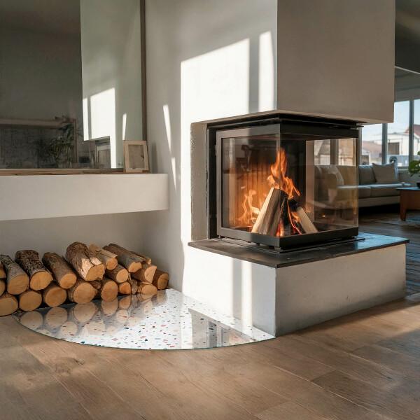 Negyedkör alakú kandalló alátét üveg Minta kis formákkal