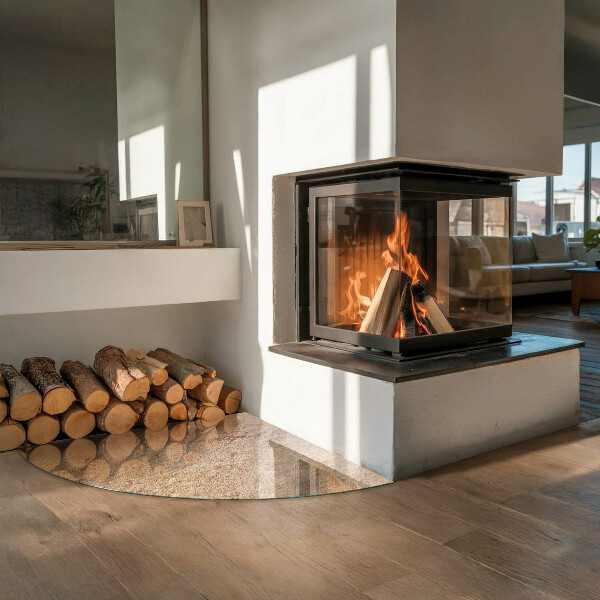 Negyedkör alakú kandalló alátét üveg Természetes kő textúra