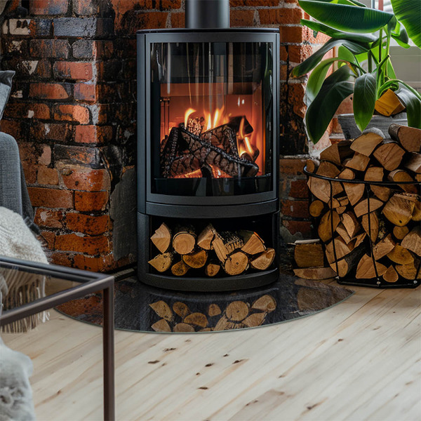 Negyedkör alakú üveg kandalló alátét Kő felületi textúra