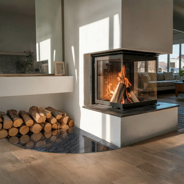 Negyedkör alakú üveg kandalló alátét Kő felületi textúra