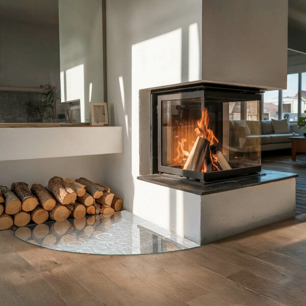 Negyedkör alakú kandalló alátét Elegáns növényi minta