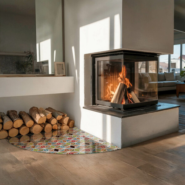 Negyedkör alakú kandalló alátét Sokszögű minták rácsban