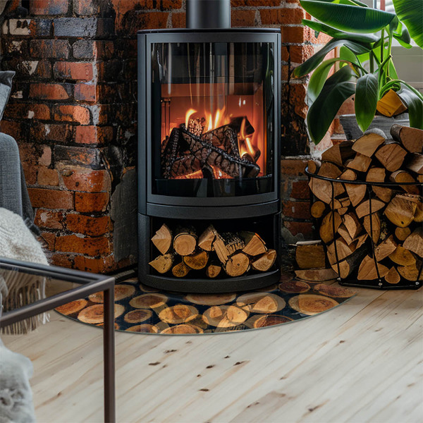 Negyedkör alakú kandalló alátét üveg Doboz vágott fával