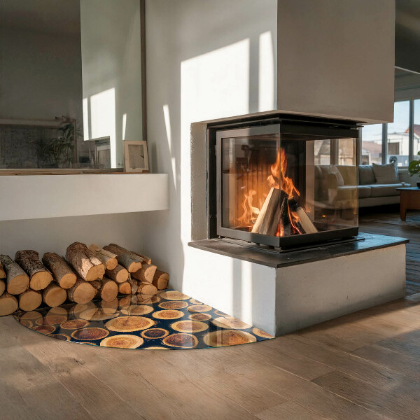 Negyedkör alakú kandalló alátét üveg Doboz vágott fával