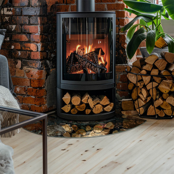 Negyedkör alakú kandalló alátét Virágminta pillangókkal