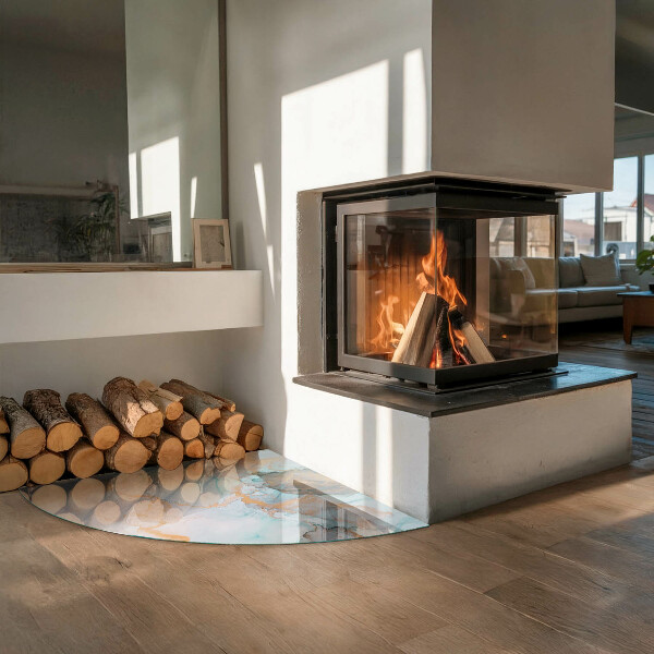 Negyedkör alakú üveg kandalló alátét Absztrakt folyadékminta