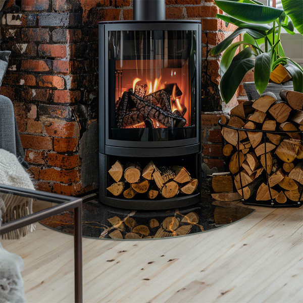 Negyedkör alakú üveg kandalló alátét Elegáns márvány erezettel