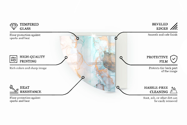 Negyedkör alakú üveg kandalló alátét Virágcsokor részletesen