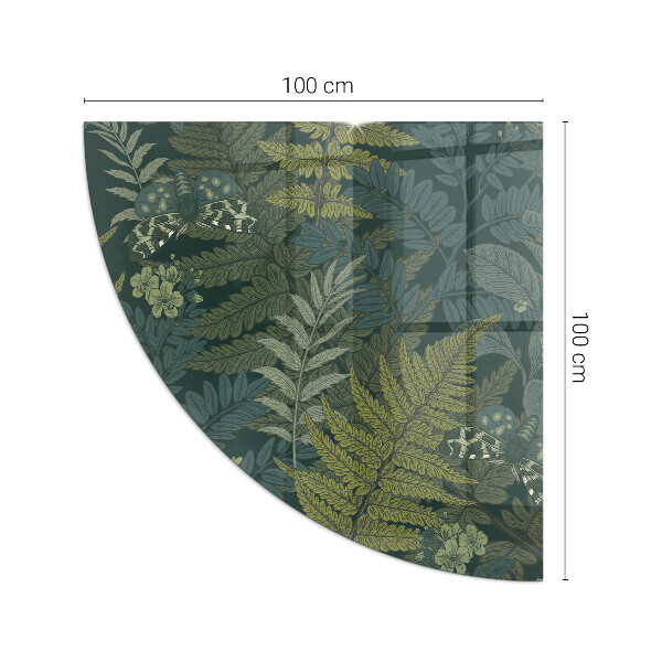 Negyedkör alakú kandalló alátét üveg Növényi motívumok pillangókkal