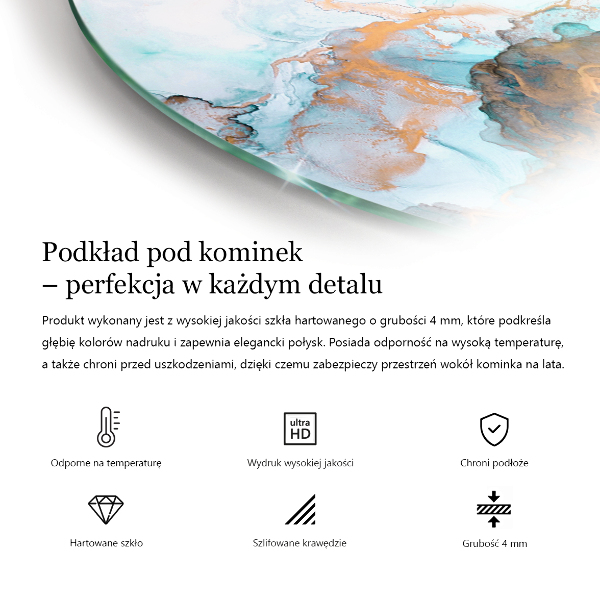 Negyedkör alakú üveg kandalló alátét Finom márványminta