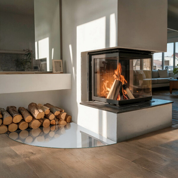 Negyedkör alakú üveg kandalló alátét Szín Szürke