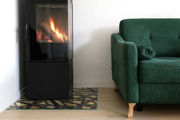 Négyzet alakú kandalló alátét üveg Geometria fával