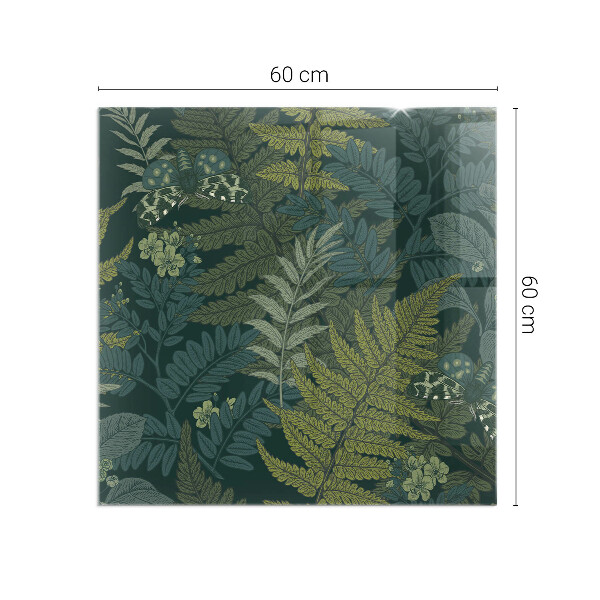 Négyzet alakú kandalló alátét üveg Növényi motívumok pillangókkal