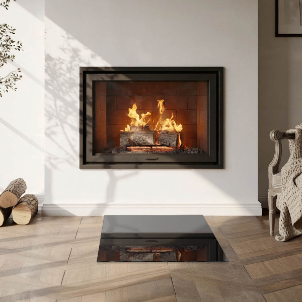 Négyzet alakú üveg kandalló alátét Szín Fekete