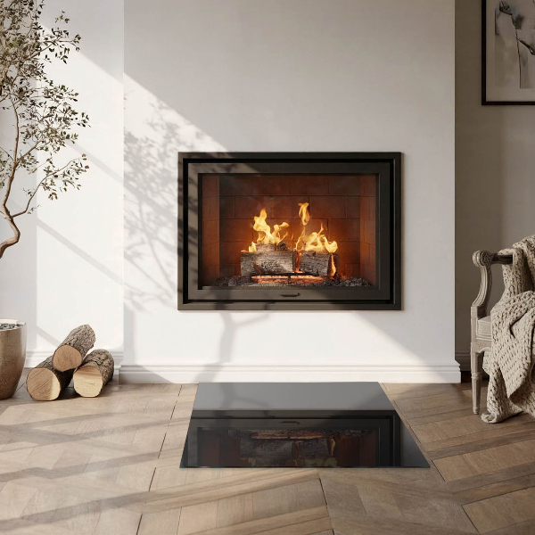 Négyzet alakú üveg kandalló alátét Szín Fekete