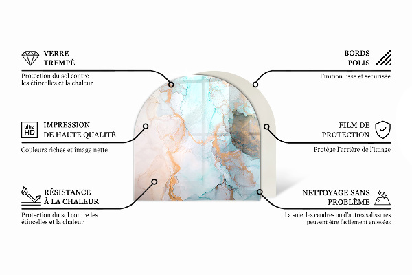 Félkör alakú üveg kandalló alátét Természetes fa minta