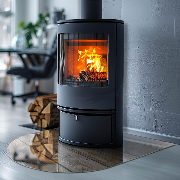 Félkör alakú üveg kandalló alátét Fa deszkák textúrája