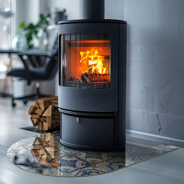 Félkör alakú kandalló alátét Mozaikminta virágokkal