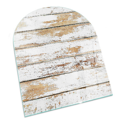 Félkör alakú üveg kandalló alátét Sérült fa tábla