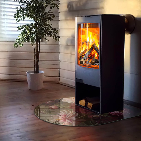 Félkör alakú üveg kandalló alátét Virágcsokor részletesen