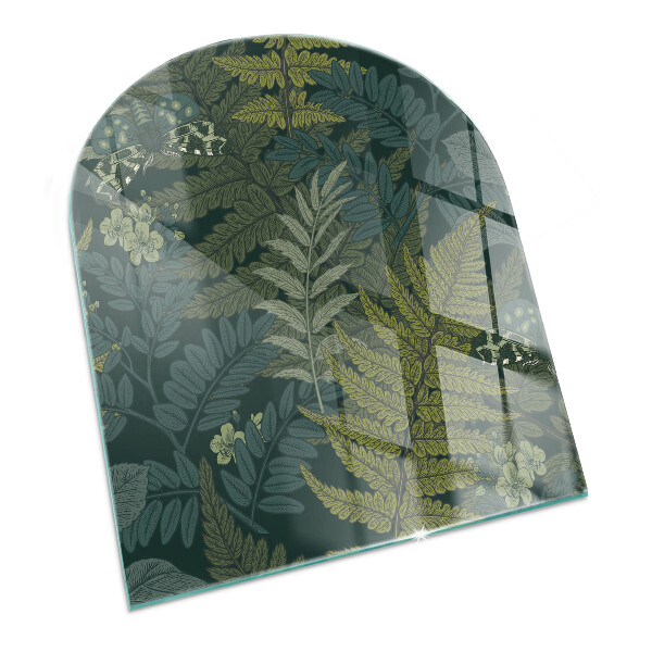 Félkör alakú kandalló alátét üveg Növényi motívumok pillangókkal