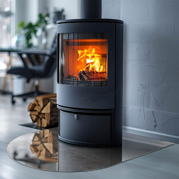 Félkör alakú üveg kandalló alátét Természetes kő minta