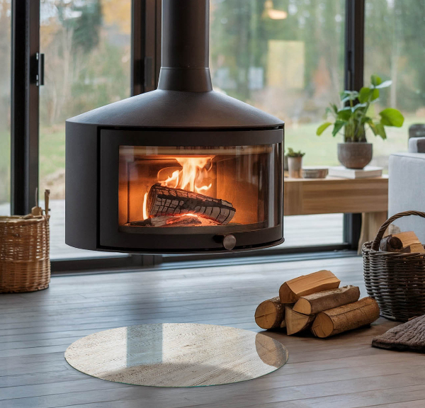 Kerek üveg kandalló alátét Világos fa textúra