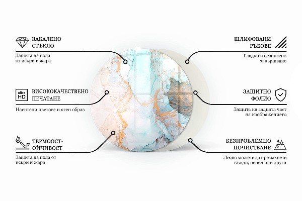 Kerek kandalló alátét üveg Márvány szerkezeti minta