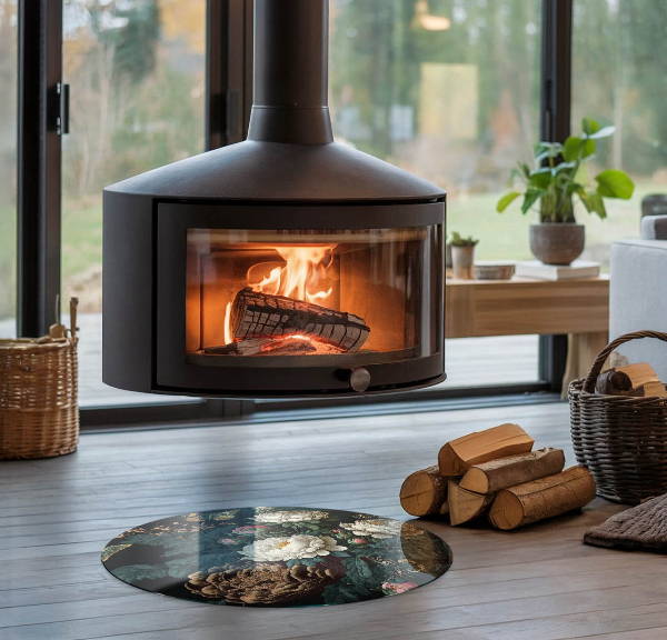 Kerek kandalló alátét Virágminta pillangókkal