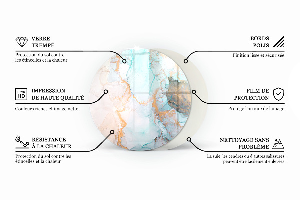 Kerek kandalló alátét üveg Nyers beton textúra