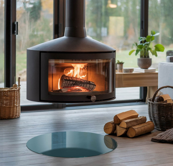 Kerek kandalló alátét üveg Tenger színe