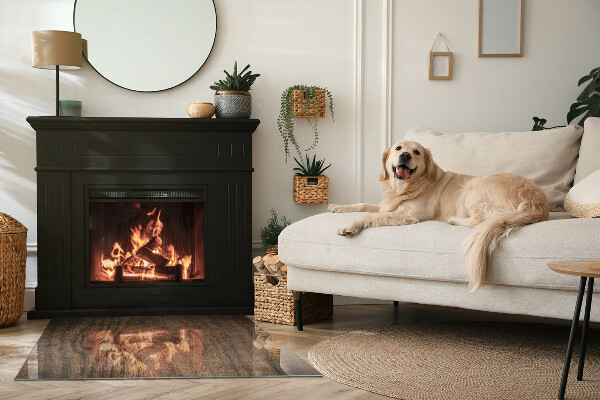 Téglalap alakú üveg kandalló alátét Természetes fa minta