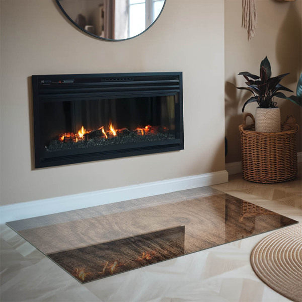 Téglalap alakú üveg kandalló alátét Természetes fa minta