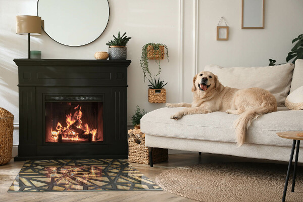 Téglalap alakú kandalló alátét üveg Geometria fával