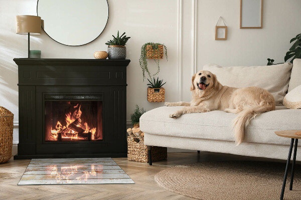 Téglalap alakú üveg kandalló alátét Sérült fa tábla