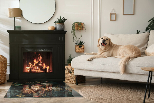 Téglalap alakú kandalló alátét Virágminta pillangókkal