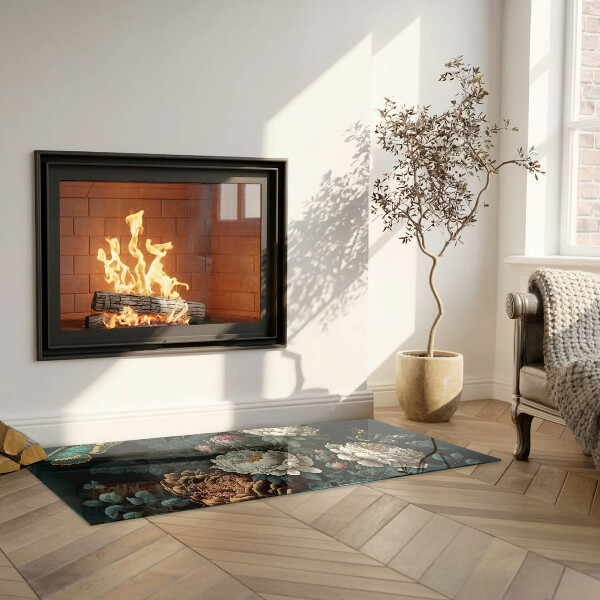 Téglalap alakú kandalló alátét Virágminta pillangókkal