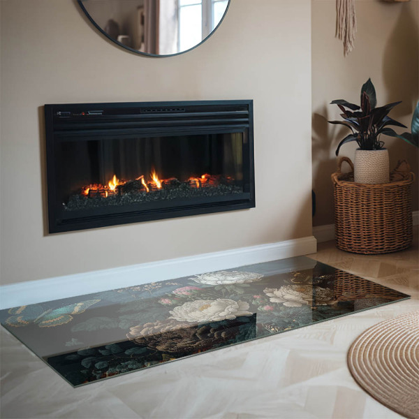 Téglalap alakú kandalló alátét Virágminta pillangókkal