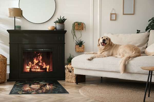 Téglalap alakú kandalló alátét Virágminta pillangókkal