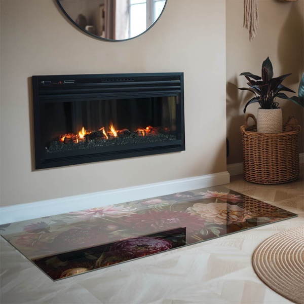 Téglalap alakú üveg kandalló alátét Virágcsokor részletesen