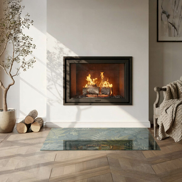 Téglalap alakú kandalló alátét üveg Növényi motívumok pillangókkal