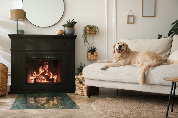 Téglalap alakú kandalló alátét üveg Növényi motívumok pillangókkal