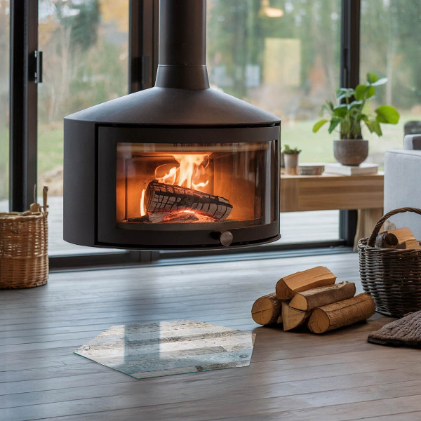 Hatszög alakú üveg kandalló alátét Különböző árnyalatú táblák