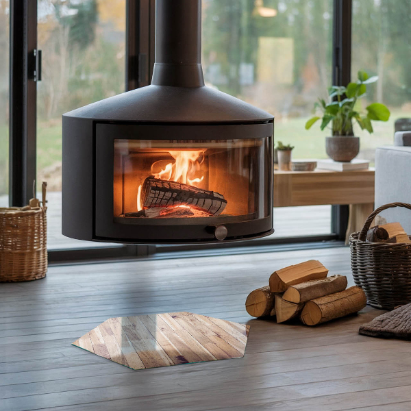 Hatszög alakú kandalló alátét üveg Fa tábla az elrendezésben