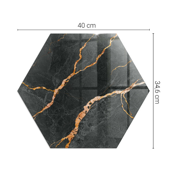 Hatszög alakú üveg kandalló alátét Elegáns márvány erezettel