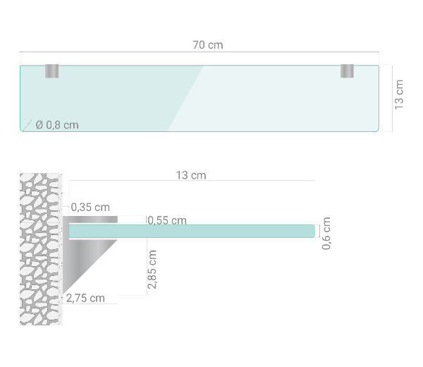 Fürdőszobai polc 70x13 cm