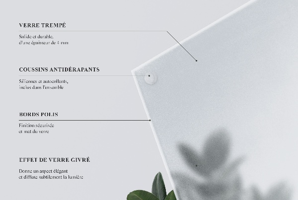 Négyzet alakú áttetsző edzett üveglap