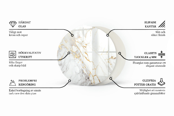 Kerek üveglap nyomattal Fekete mintázat nélkül