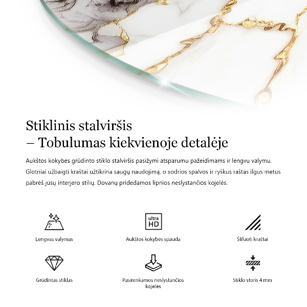 Kerek üveglap Márvány mintázat szerkezet