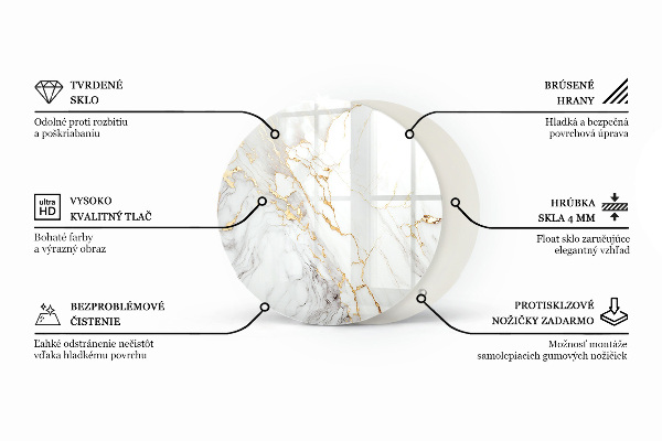 Kerek üveglap nyomattal Karmolt beton minták